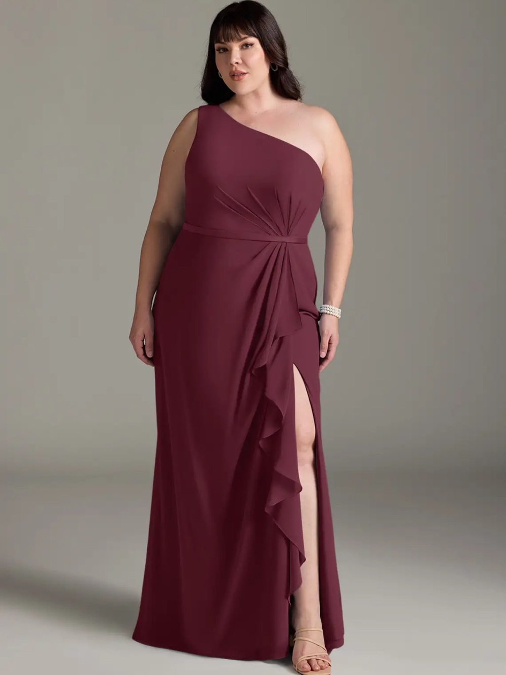 Azazie One-Shoulder Cabernet Liza Evening Gown
